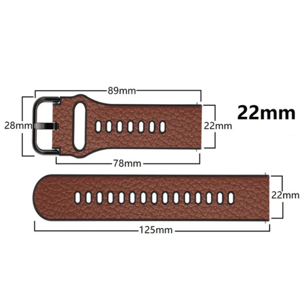 22mm Universal litchi texture leather  watch strap - Light Brown