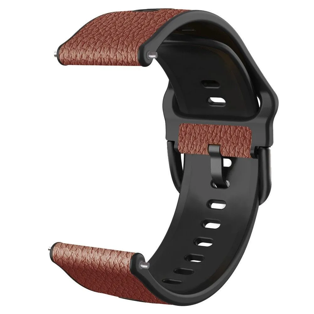 22mm Universal litchi texture leather  watch strap - Light Brown