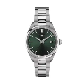 34MM TISSOT PR 100 QUARTZ WATCH WITH STAINLESS STEEL CASE AND GREEN DATE DIAL