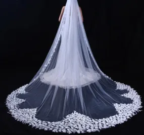 3D Flower Wedding Veil Single Layer Luxury Bridal Cathedral Veil with Hair Comb