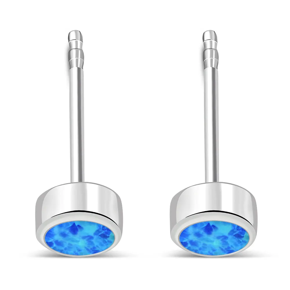 4.10mm | Synthetic Blue Opal Sterling Silver Stud Earrings