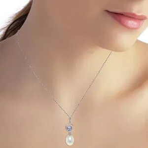 4.5 Carat 14K Solid White Gold Necklace Natural Pearl Tanzanite