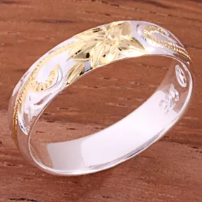 4mm Hawaiian Scroll Two Tone Yellow Gold Plated Smooth Edge Toe Ring