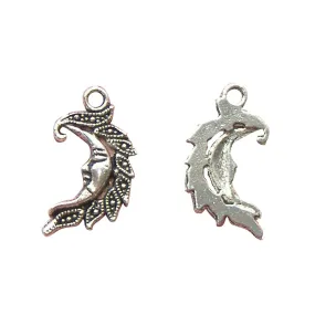 5 Pcs Tibetan Silver Crescent Moon Face Filigree 27mm x 15mm Wide Charms Pendants