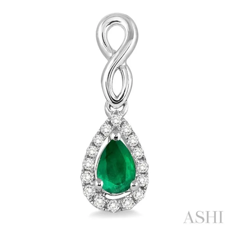 5x3 MM Pear Shape Emerald and 1/6 Ctw Round Cut Diamond Earrings in 10K White Gold