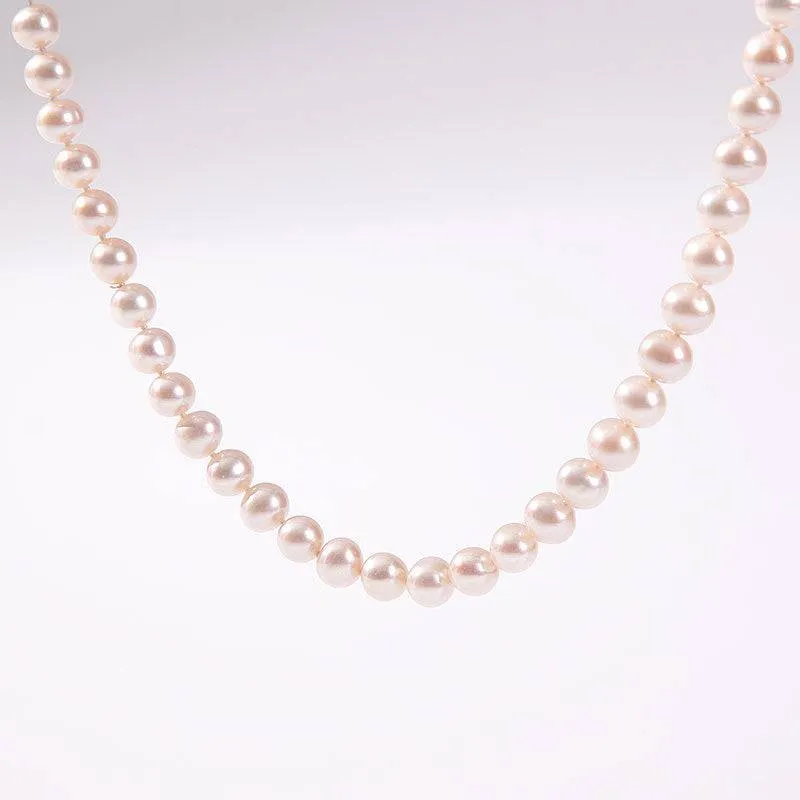 8-9mm Classic White Round Freshwater Pearl Necklace, Sterling Silver Clasp AAAA Grade