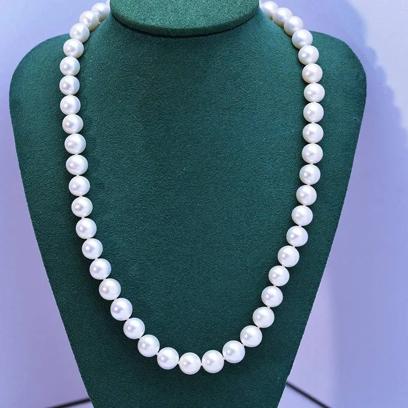 8-9mm Classic White Round Freshwater Pearl Necklace, Sterling Silver Clasp AAAA Grade