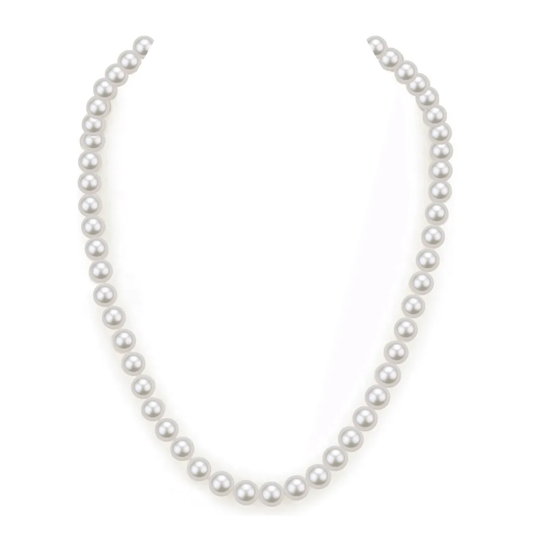 8-9mm Classic White Round Freshwater Pearl Necklace, Sterling Silver Clasp AAAA Grade