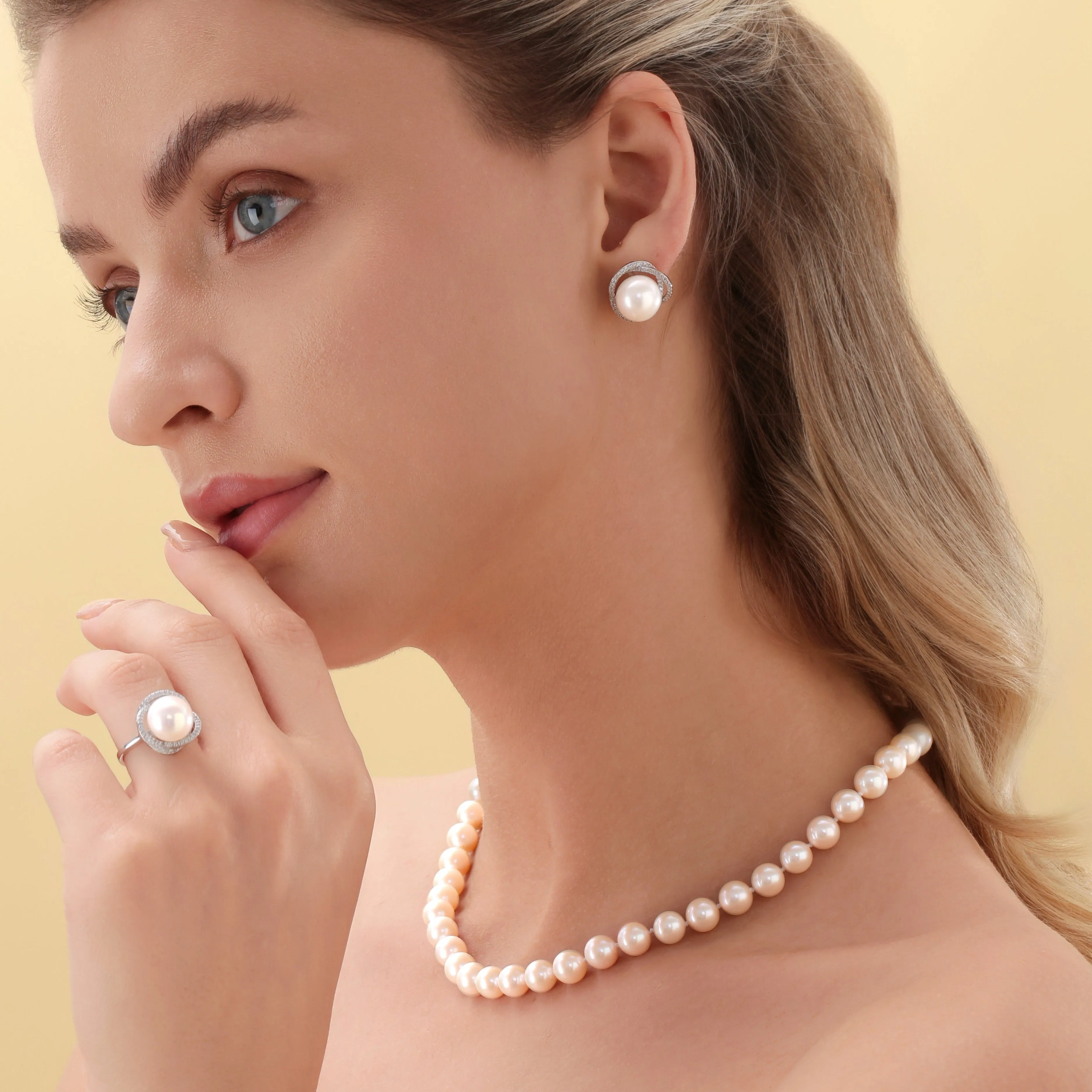 8-9mm Classic White Round Freshwater Pearl Necklace, Sterling Silver Clasp AAAA Grade