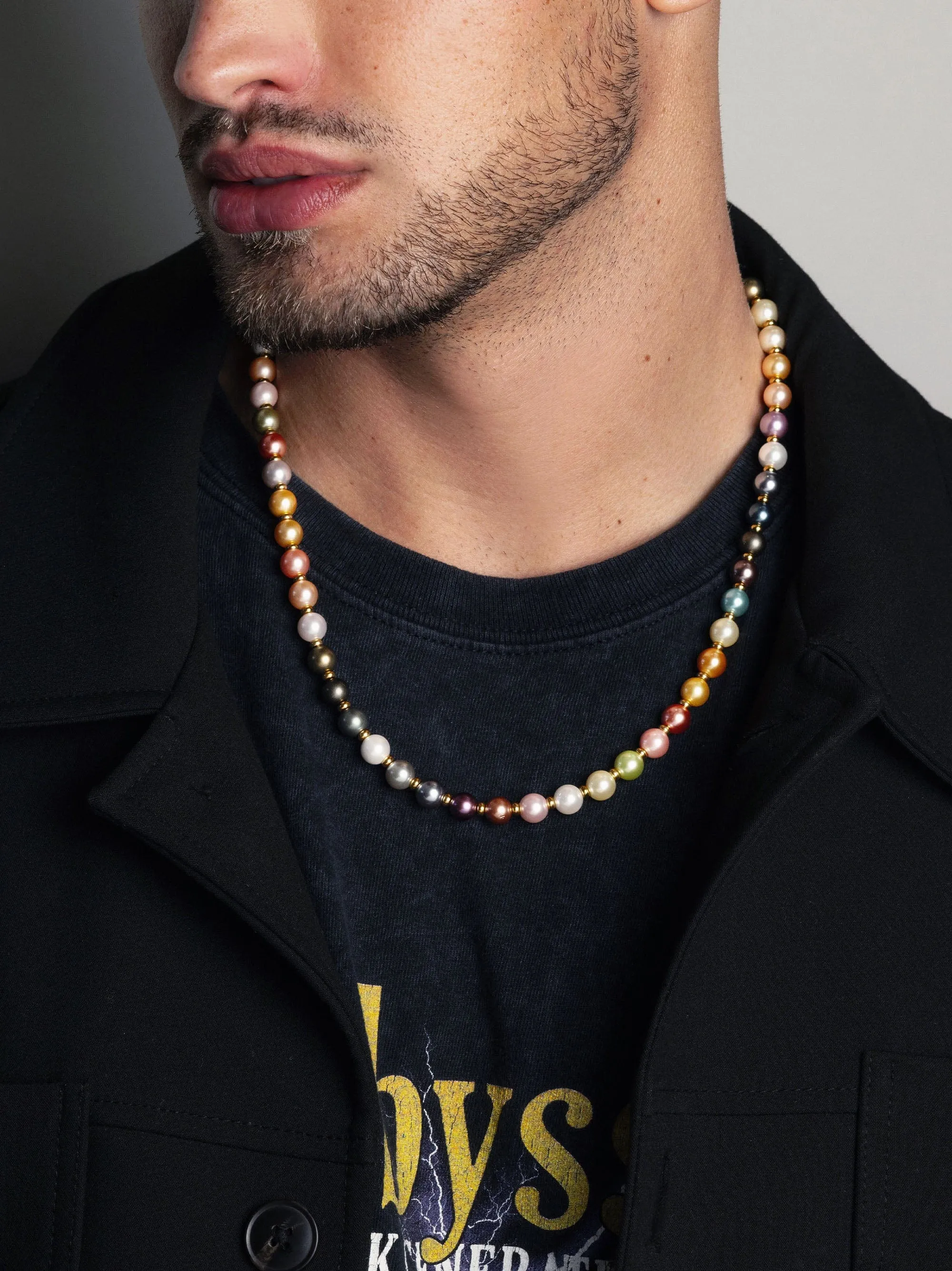 8mm Pastel Pearl Necklace with Gold