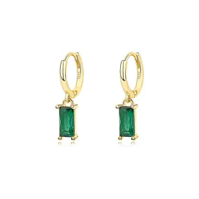 925 Silver Square Emerald Gold Earrings