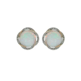 9ct Yellow Gold Diamond Set Created Opal Studs