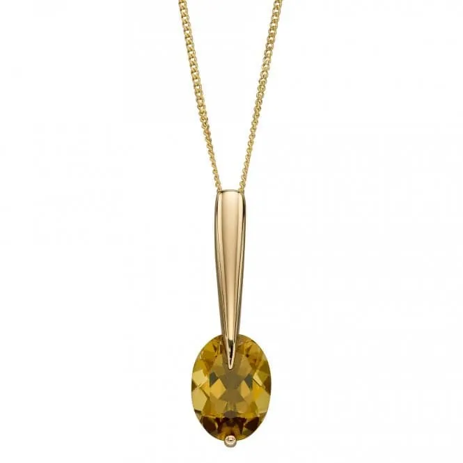 9ct Yellow Gold Olive Quartz Long Drop Pendant GP2290G