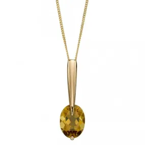 9ct Yellow Gold Olive Quartz Long Drop Pendant GP2290G