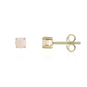 9K Yellow Gold 4mm Opal Stud Earrings