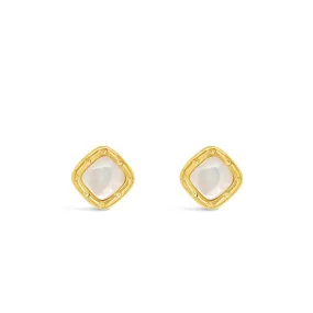 Absolute White Opal Square Earrings, Gold