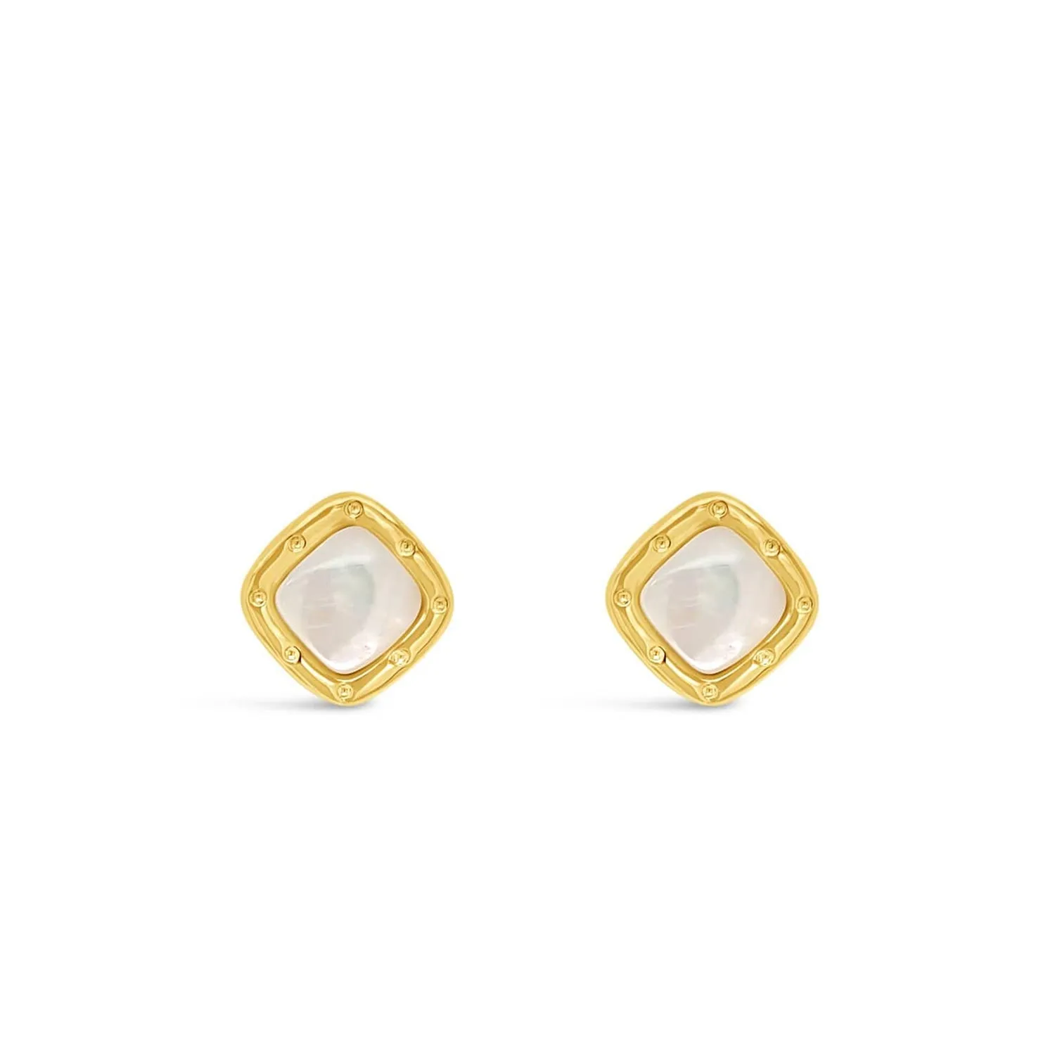 Absolute White Opal Square Earrings, Gold