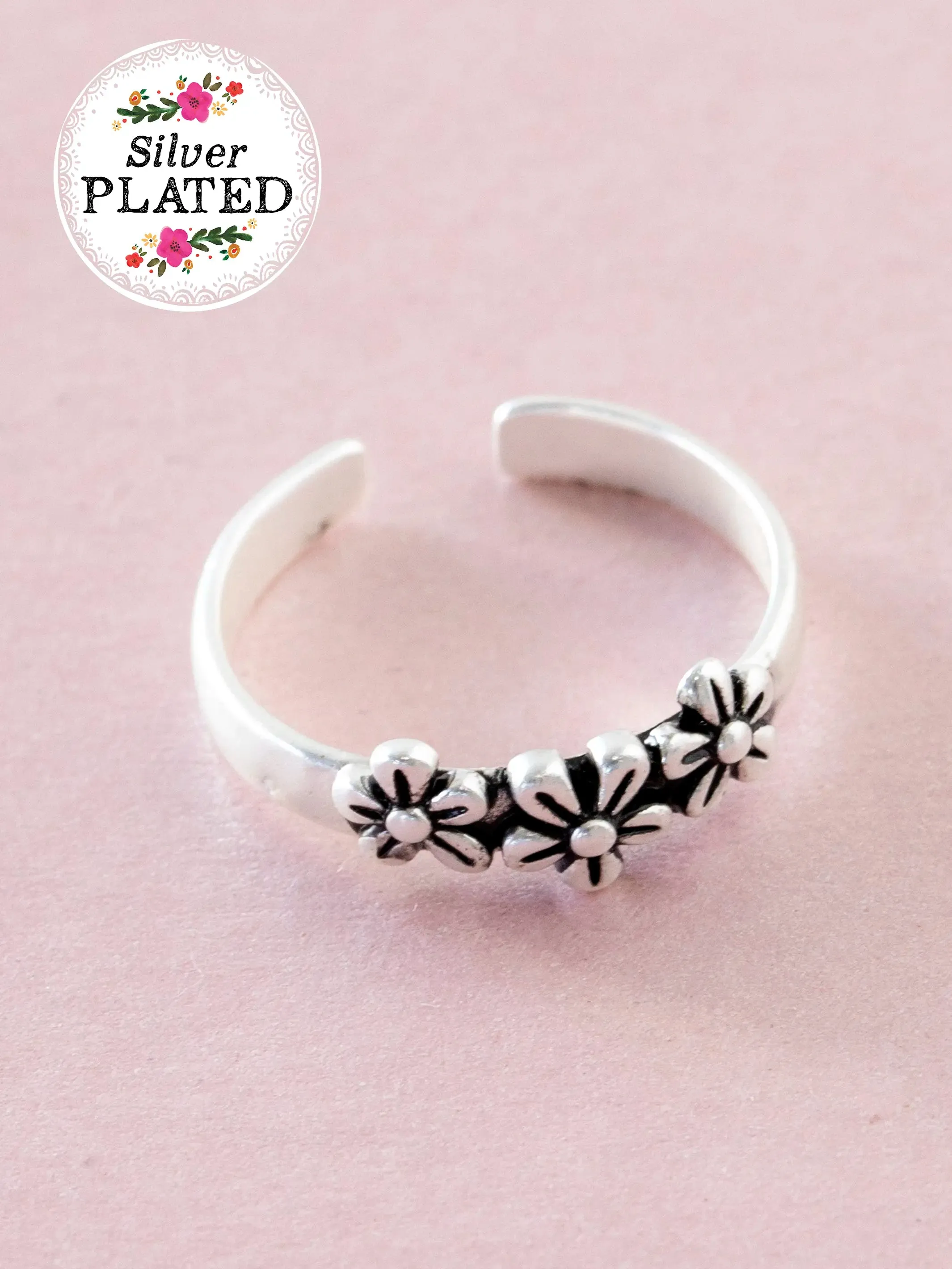 Adjustable Toe Ring - Silver Daisy