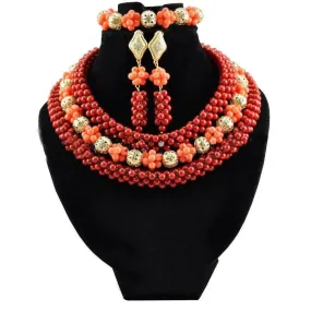 African Detailed Elegant Coral Wedding Party Beads Jewellery Set