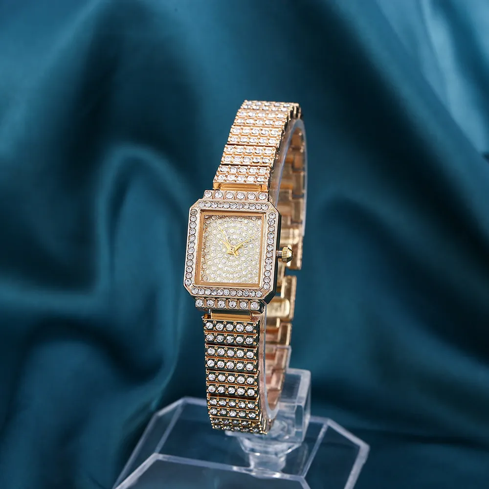 Alloy Steel Belt Women's Watch with Diamonds Fashion Casual Simple Korean Style Square Fashion Watch