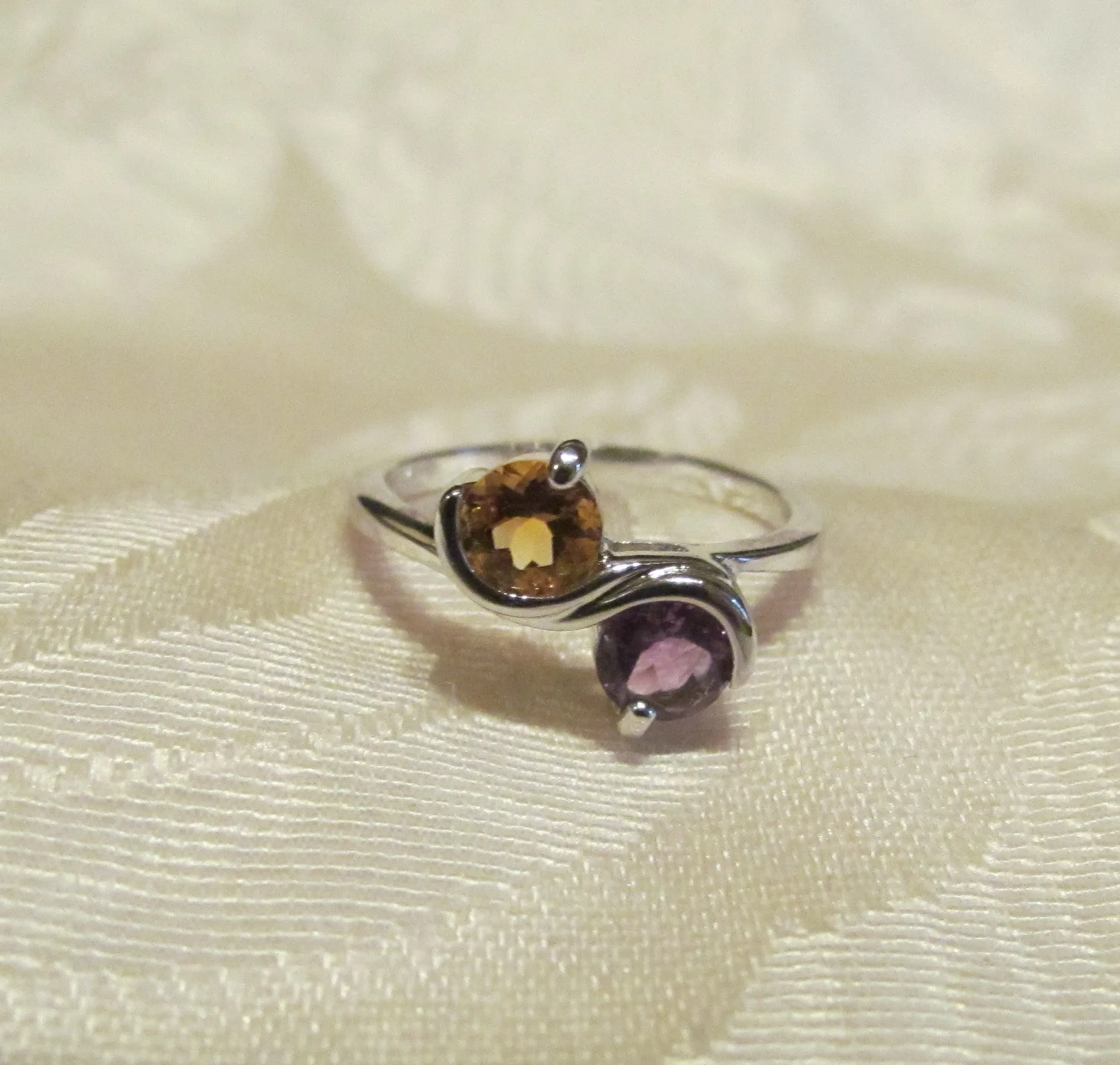 Amethyst And Citrine 1 Carat Round Cut Sterling Silver Ring Size 6