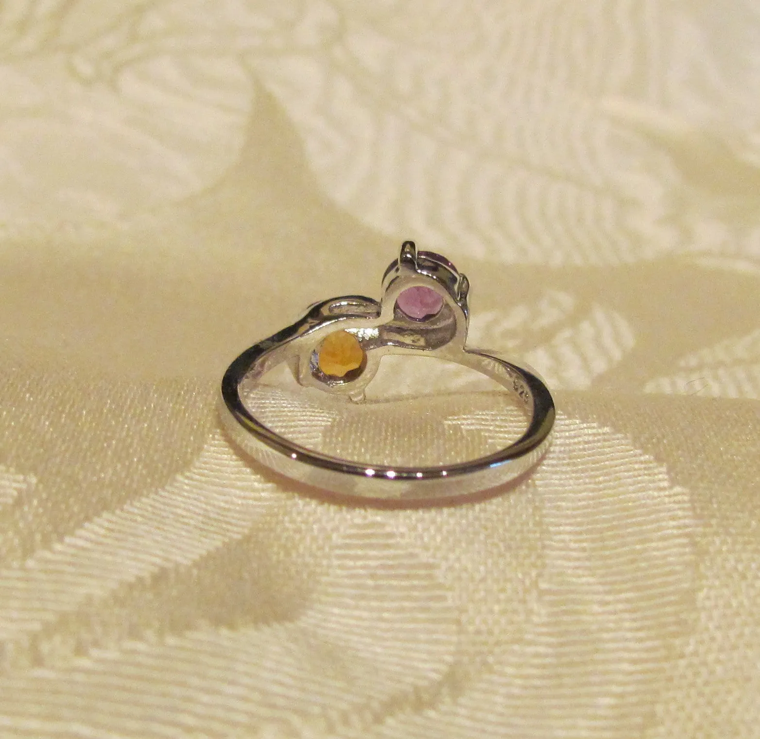 Amethyst And Citrine 1 Carat Round Cut Sterling Silver Ring Size 6