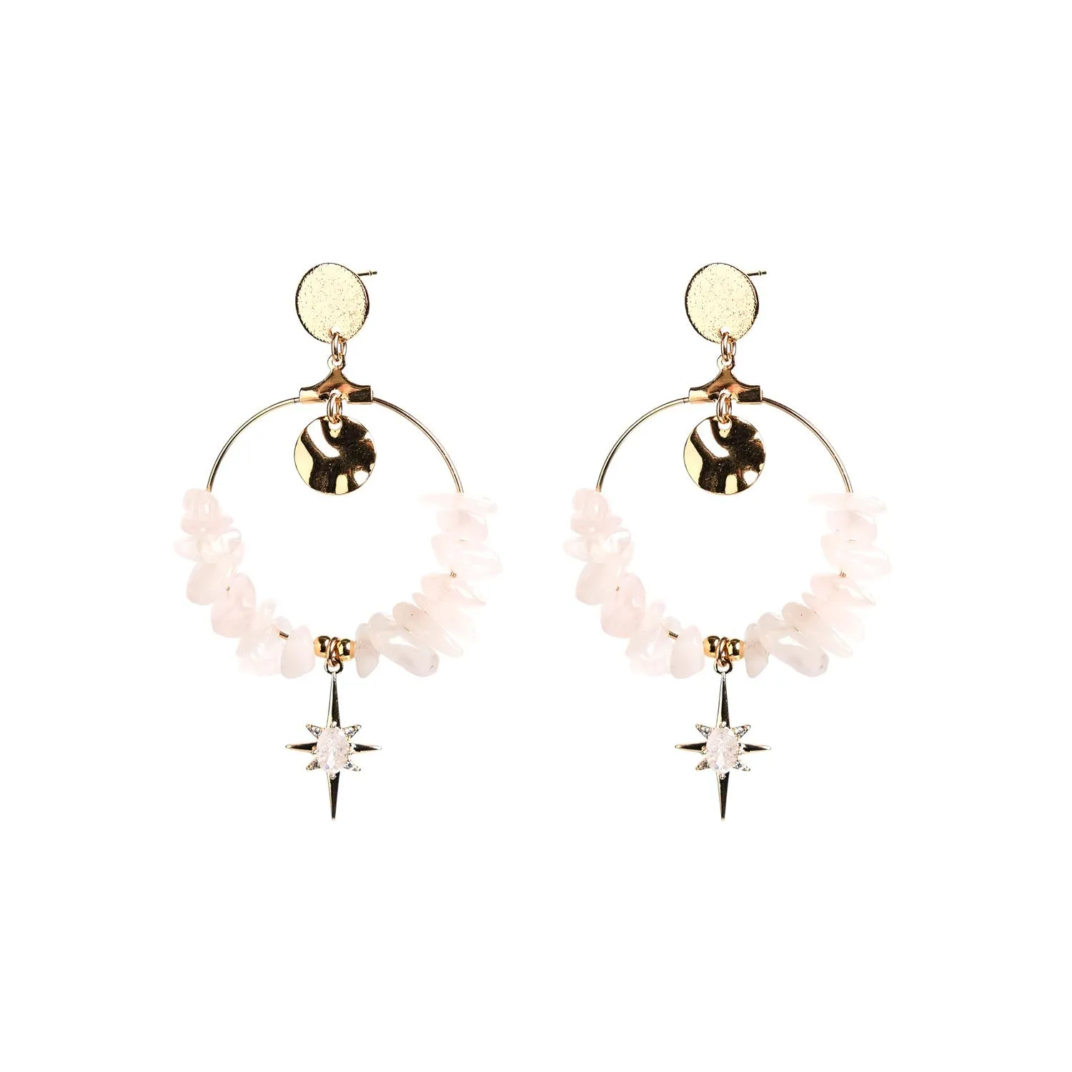 Angela D’Arcy Rose Quartz Hoop Earrings, Gold