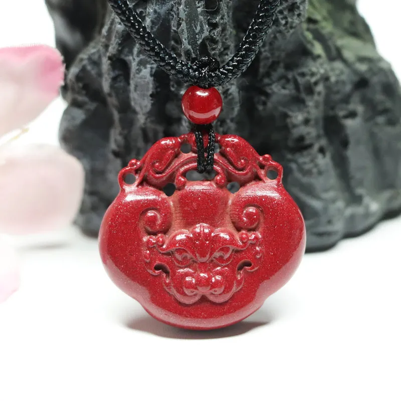 Antique Cinnabar Ruyi Pendant with Sterling Silver Detail