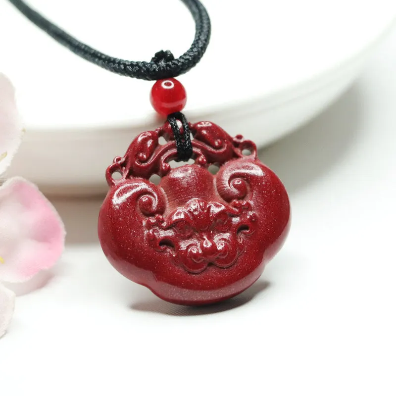 Antique Cinnabar Ruyi Pendant with Sterling Silver Detail