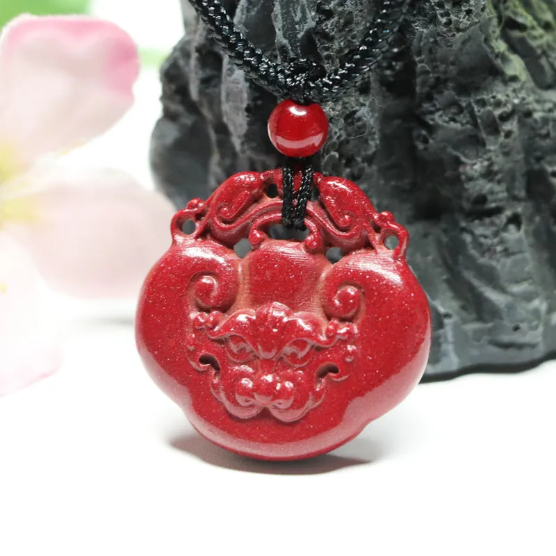 Antique Cinnabar Ruyi Pendant with Sterling Silver Detail