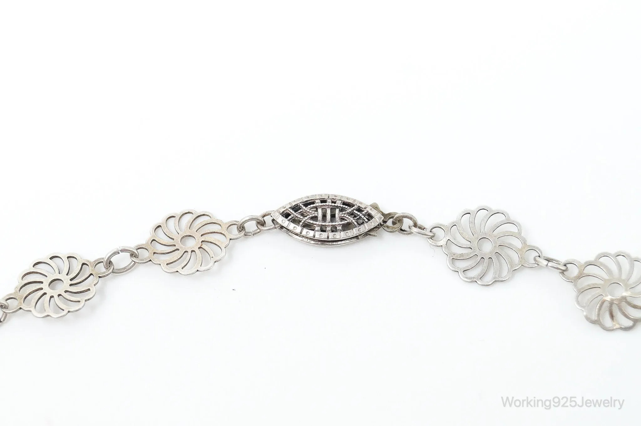 Antique Flowers Pattern Sterling Silver Necklace