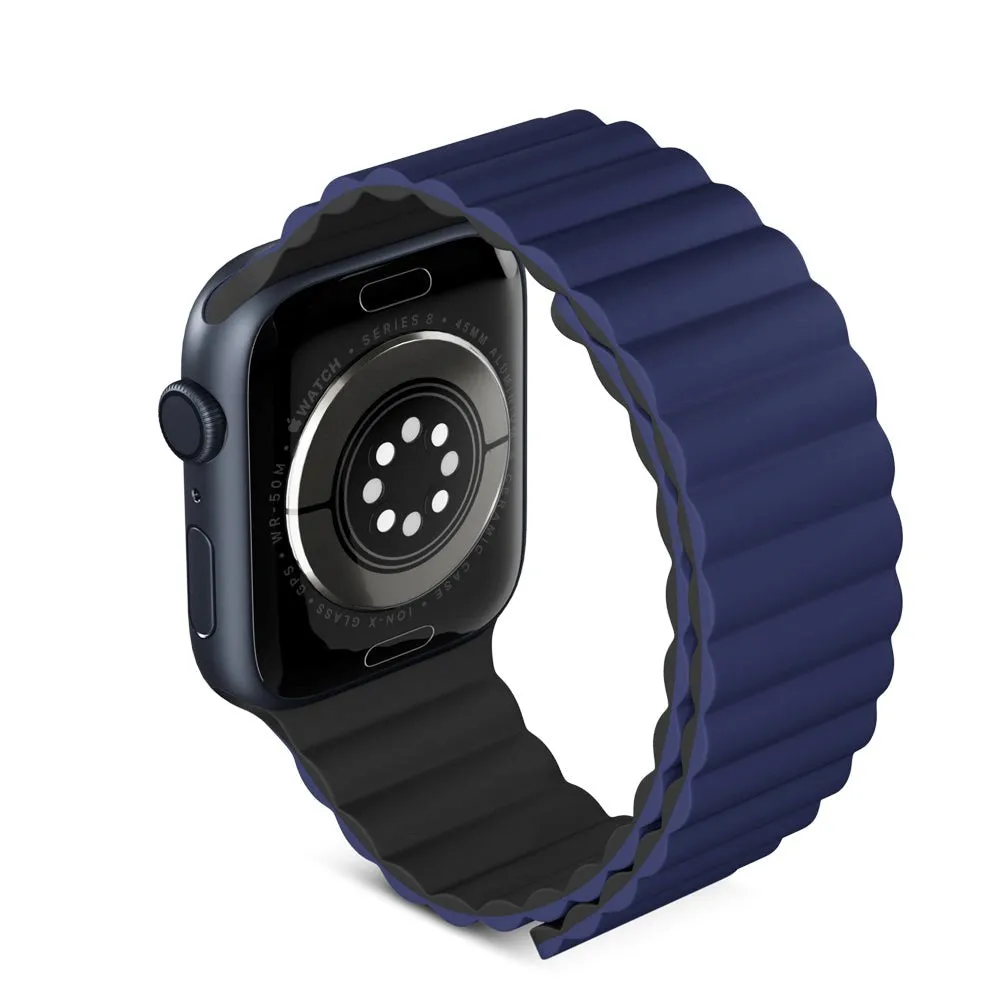 Apple Watch (42/44/SE/45/46/49mm) Epico Magnetisk Silikone Rem - Blå / Sort