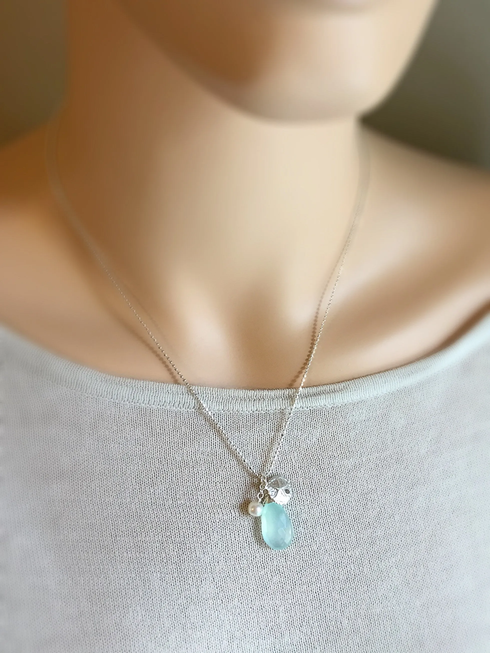 Aqua chalcedony sand dollar pendant necklace