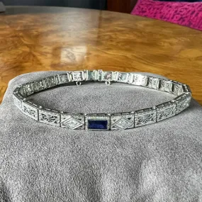 Art Deco Filigree Sapphire & Diamond Bracelet