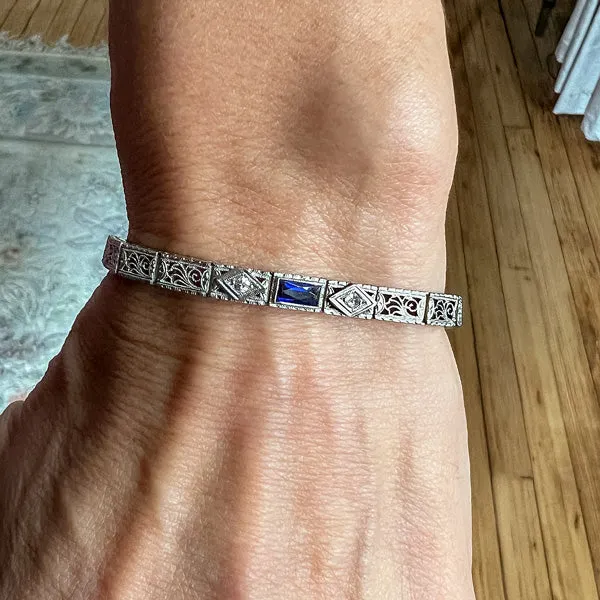 Art Deco Filigree Sapphire & Diamond Bracelet