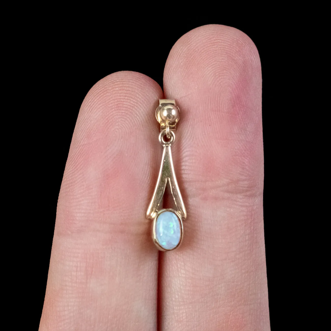 Art Deco Style Opal Drop Earrings 9ct Gold