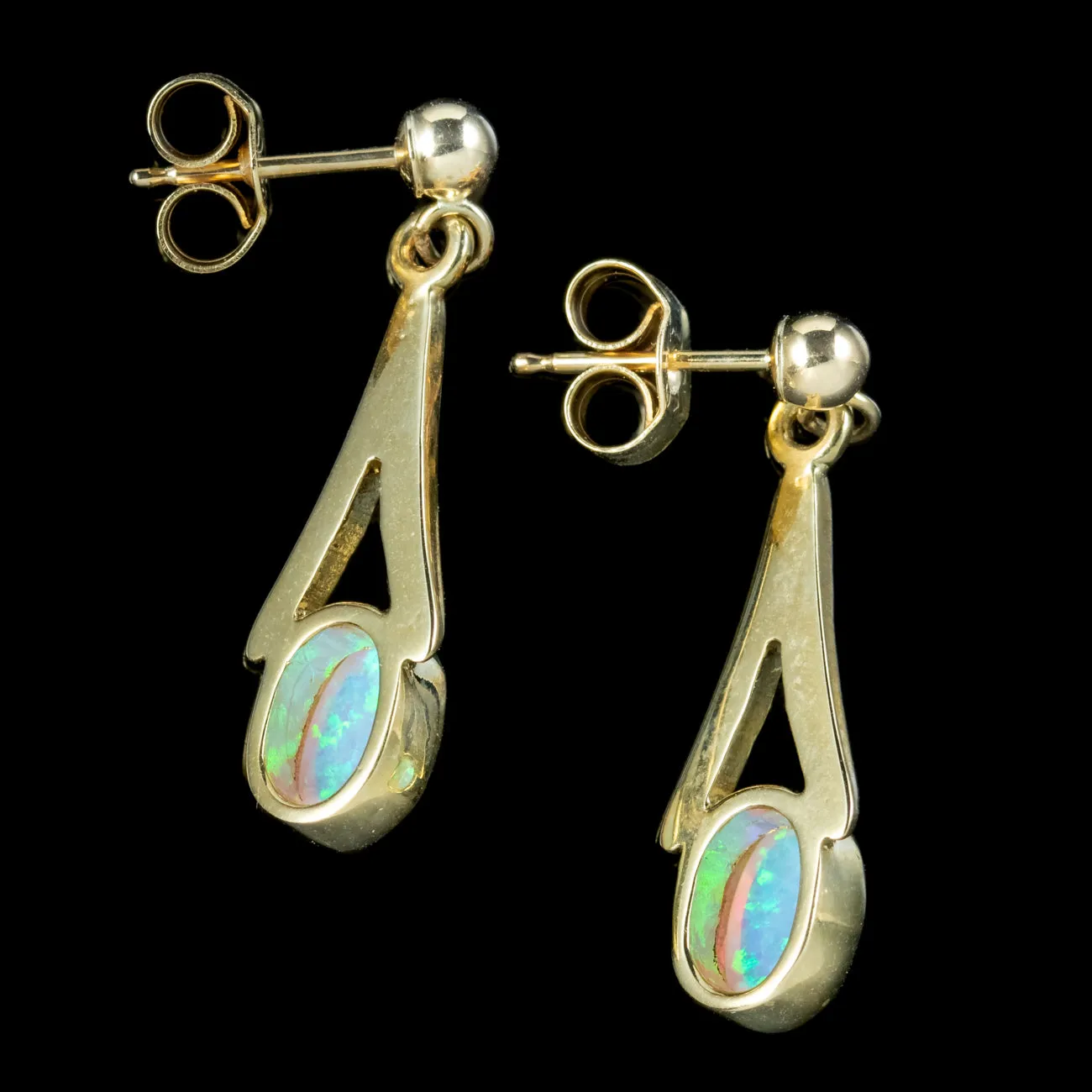 Art Deco Style Opal Drop Earrings 9ct Gold