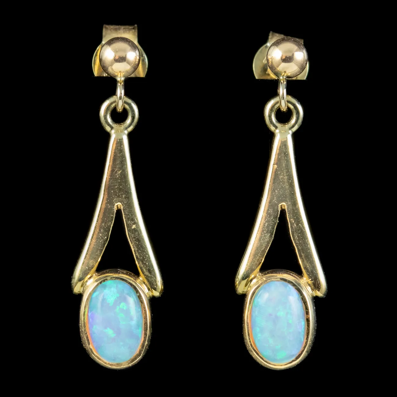 Art Deco Style Opal Drop Earrings 9ct Gold