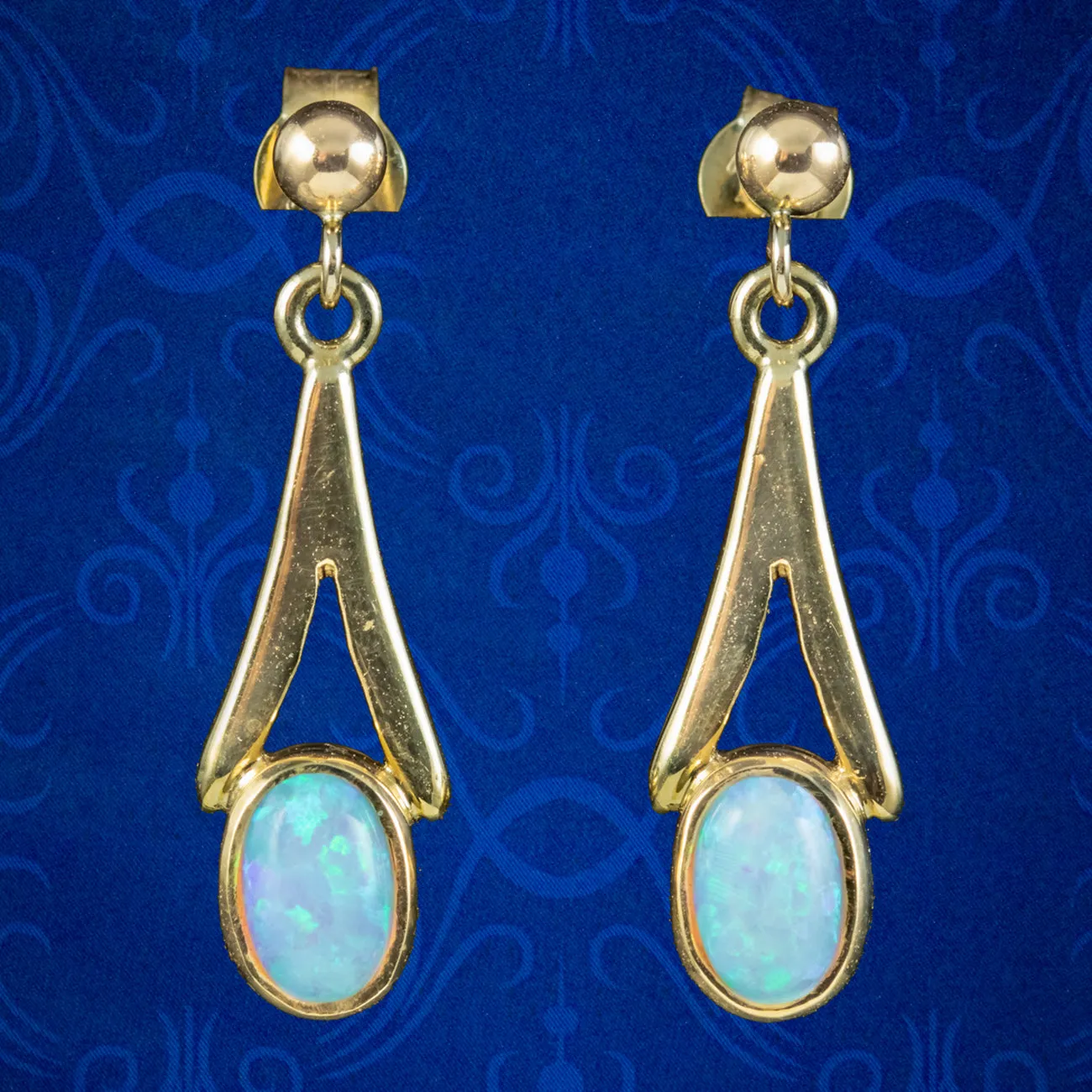 Art Deco Style Opal Drop Earrings 9ct Gold