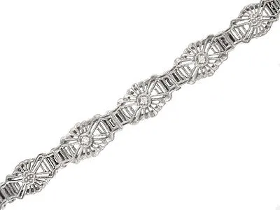 Art Deco Sunburst Filigree Diamond Bracelet in Sterling Silver