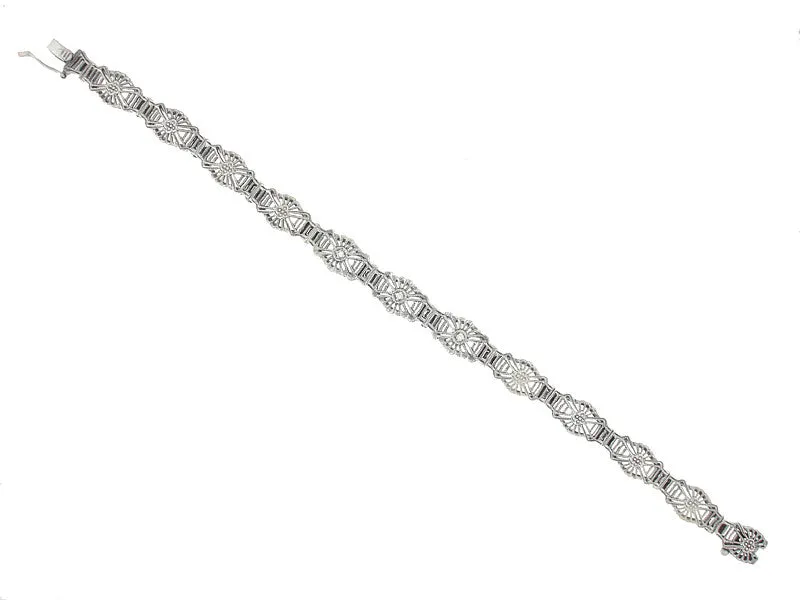 Art Deco Sunburst Filigree Diamond Bracelet in Sterling Silver