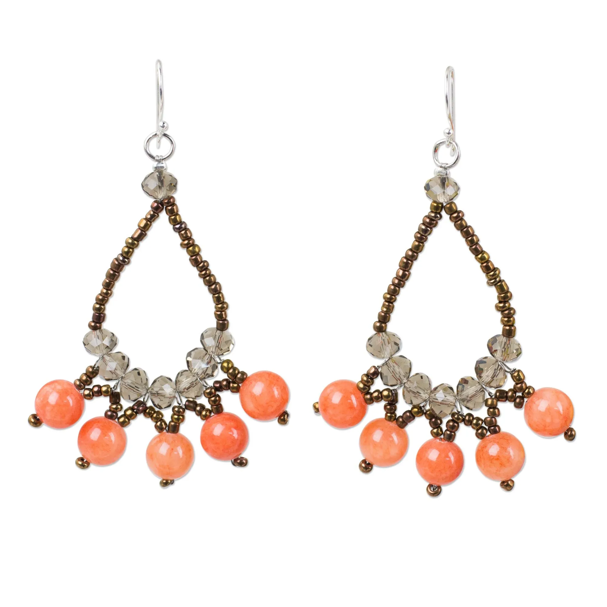 Artisan Crafted Brown Orange Beaded Earrings - Orange Harmony | NOVICA