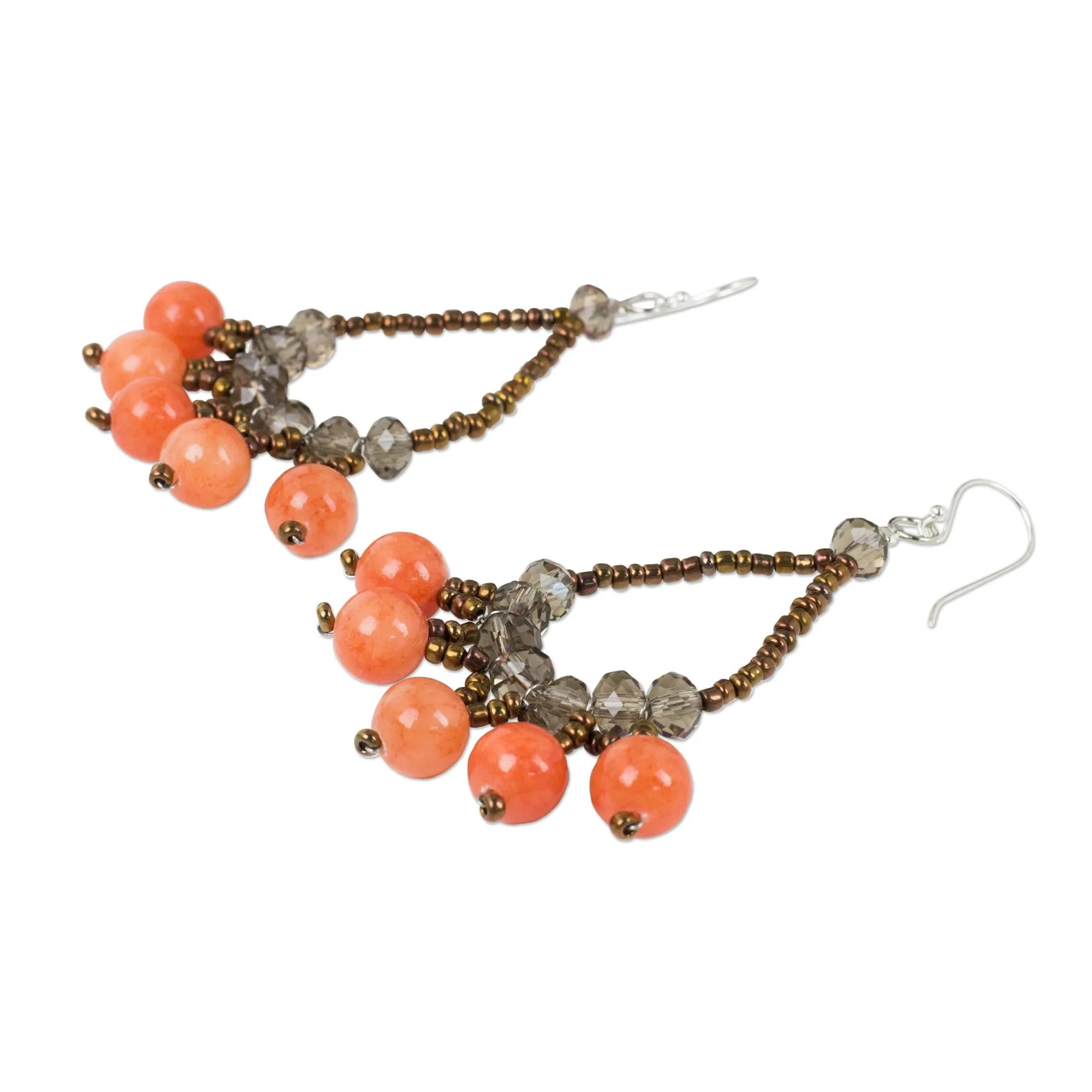 Artisan Crafted Brown Orange Beaded Earrings - Orange Harmony | NOVICA