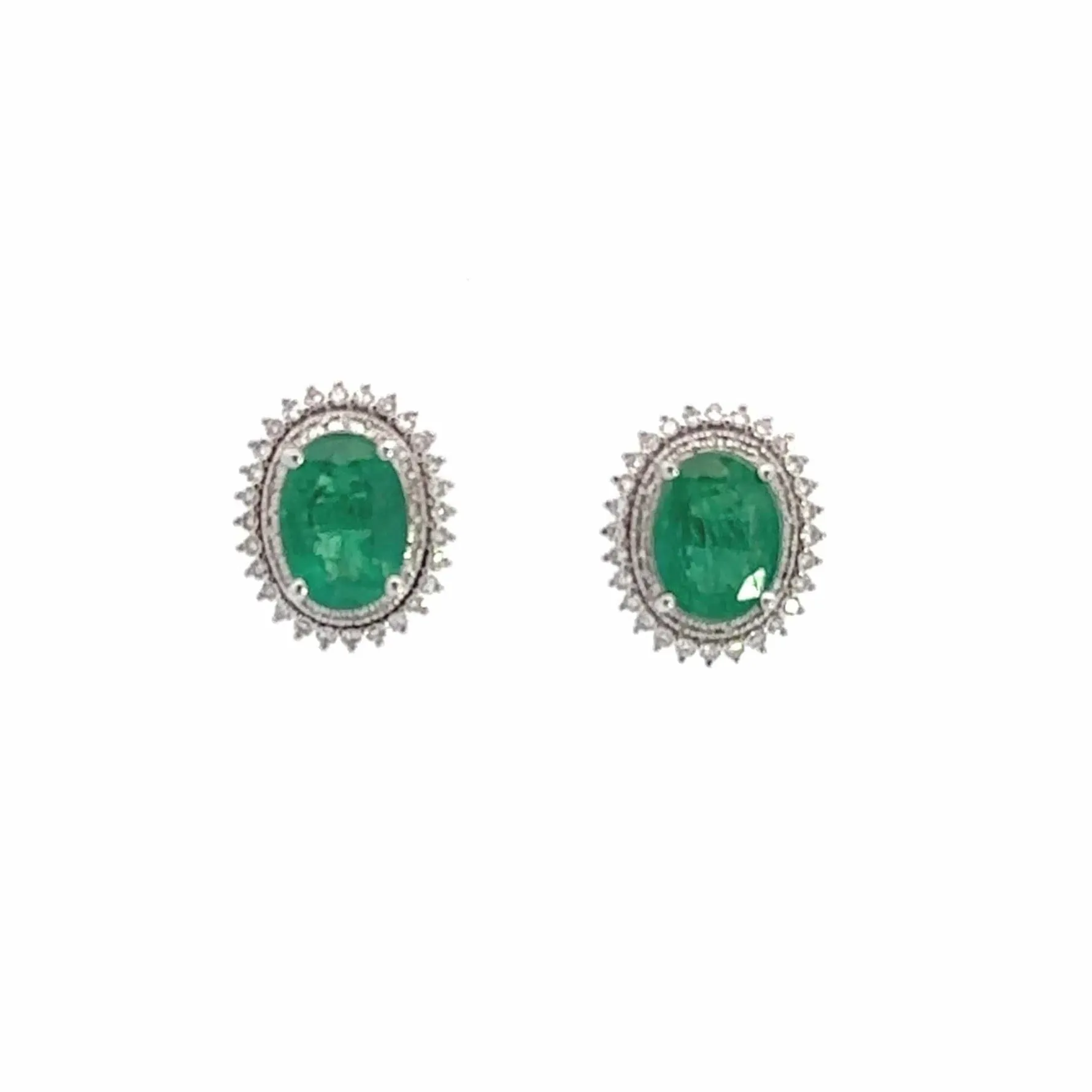 Baikalla™ Classic 18k White Gold AA Emerald Stud Earrings With Diamonds