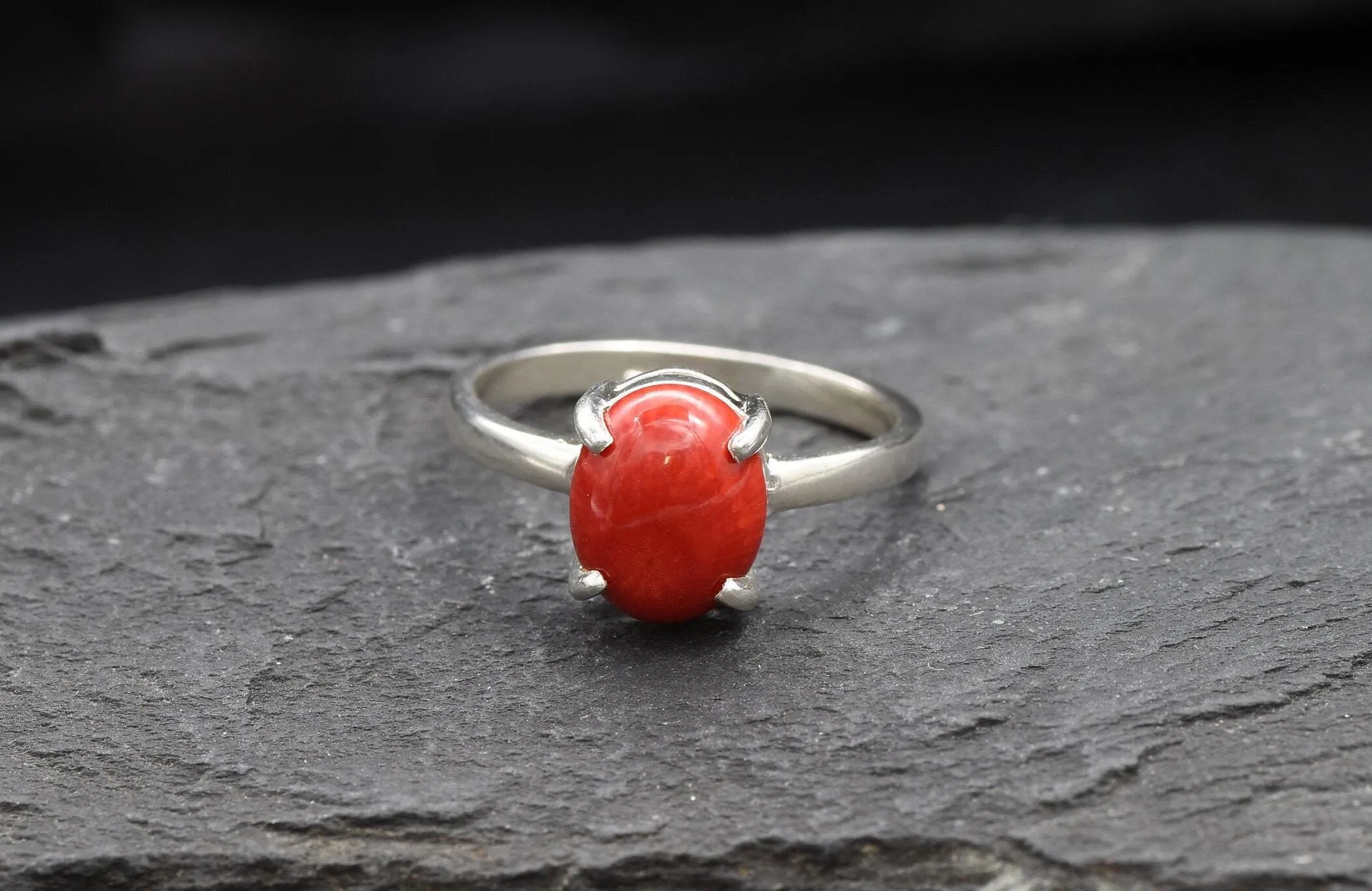 Bamboo Coral Ring - Natural Coral Ring - Red Solitaire Ring