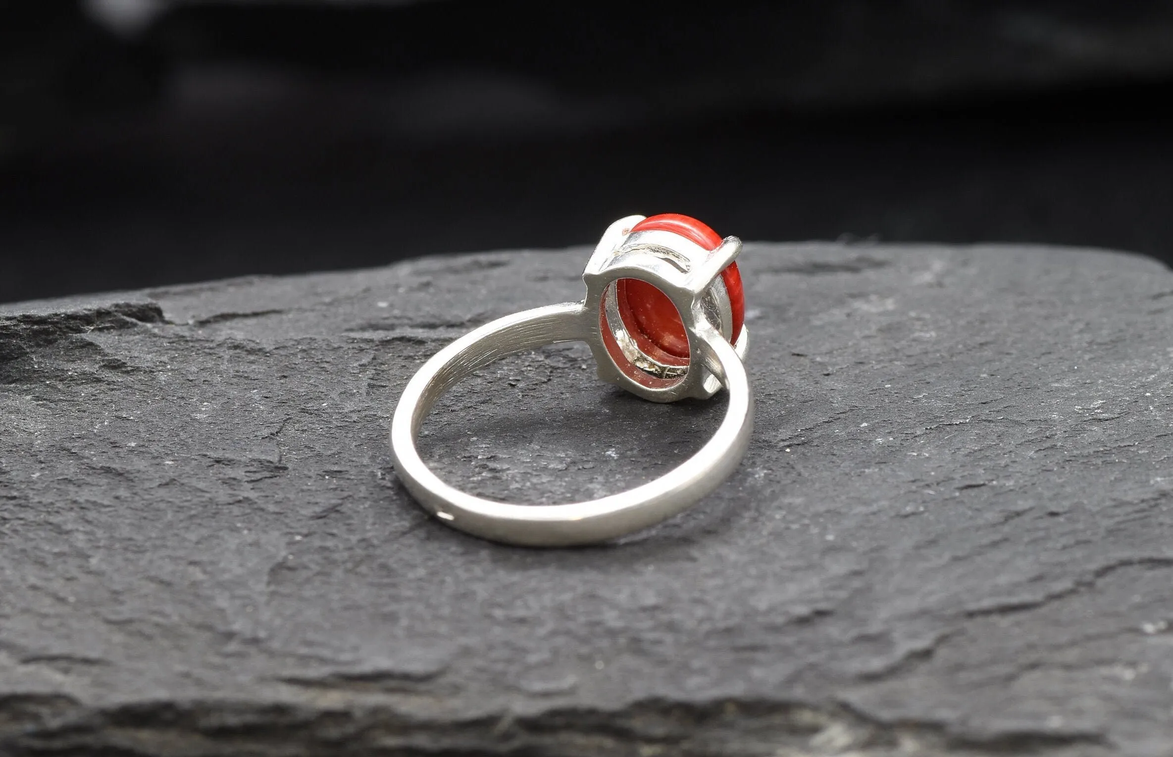 Bamboo Coral Ring - Natural Coral Ring - Red Solitaire Ring