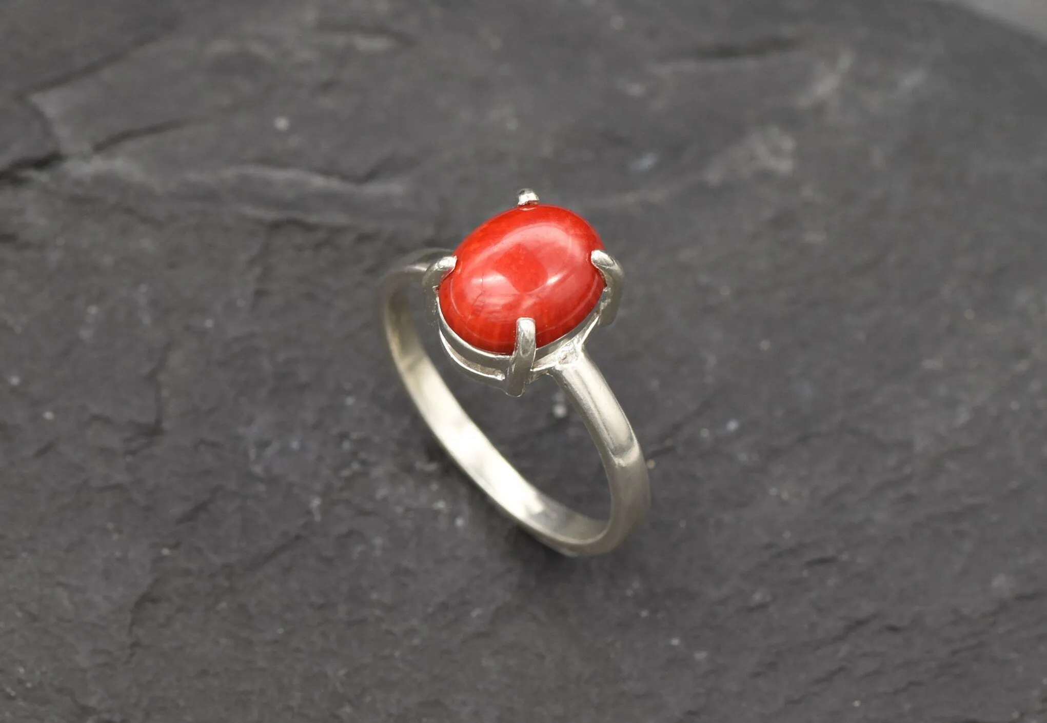 Bamboo Coral Ring - Natural Coral Ring - Red Solitaire Ring