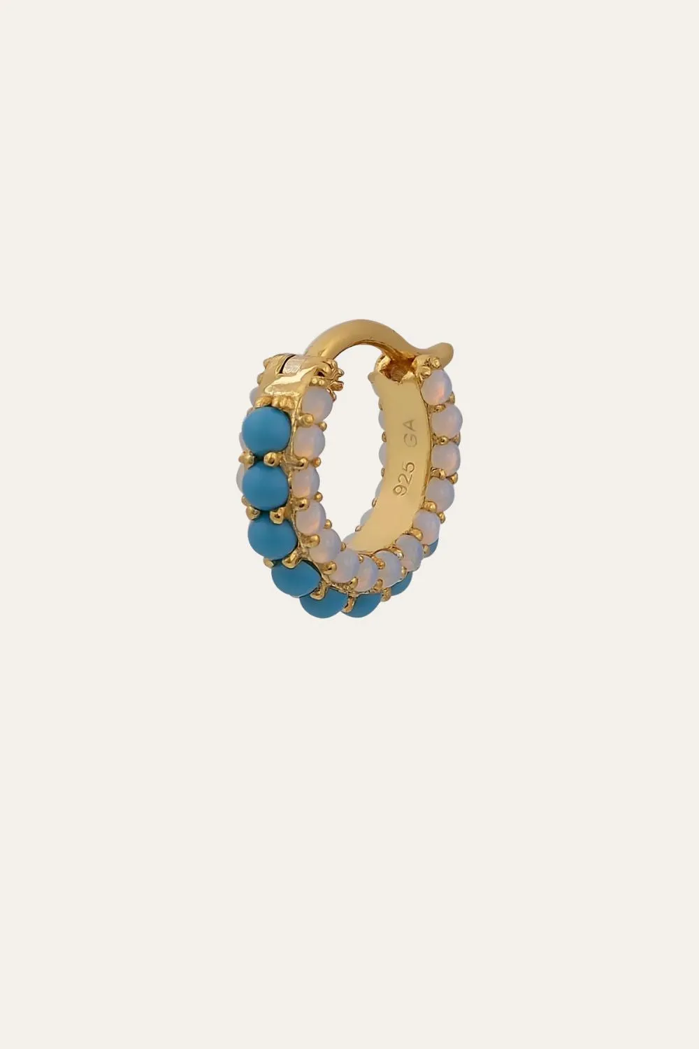 Barrel turquoise cz & opal gold vermeil huggie