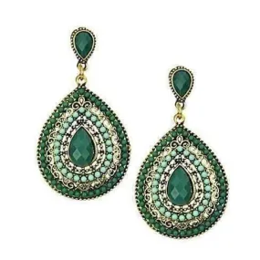 Beaded Filigree Drop Earrings in Green