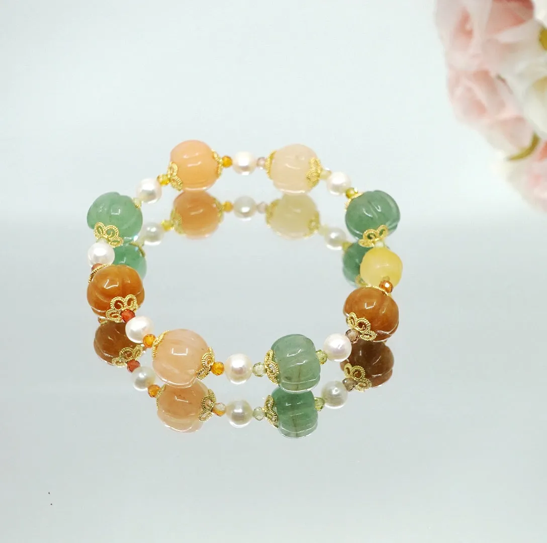 Beaded Gemstone Pumpkin Bracelet